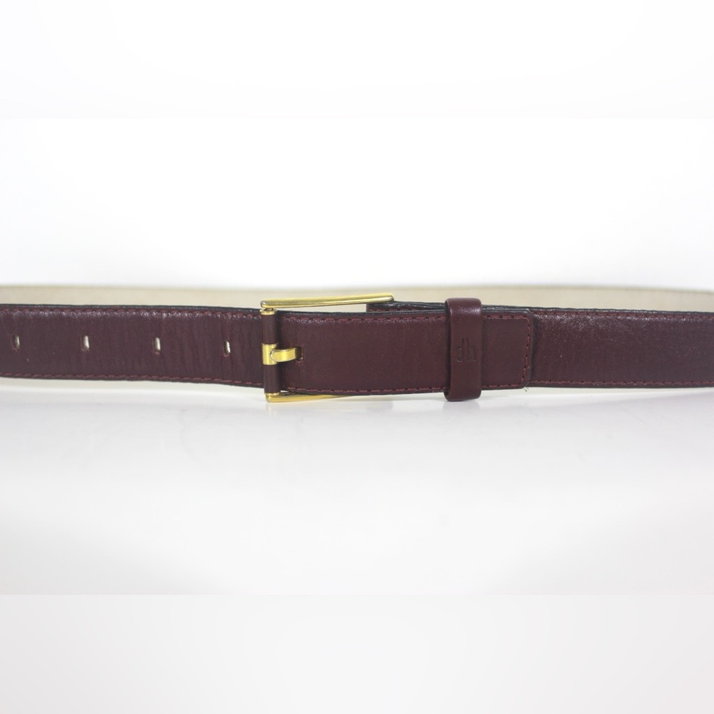 Maroon or Burgundy Narrow Leather Belt with Leather and Brass Buckle Vintage
